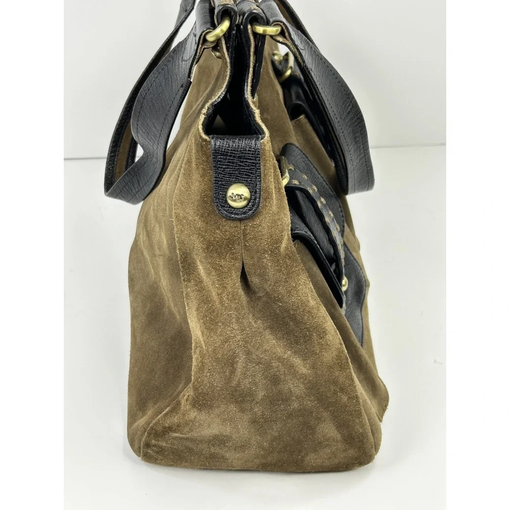 VTG Monsac Original Italian Suede & Leather Multipocket Shoulder Bag Brown Large